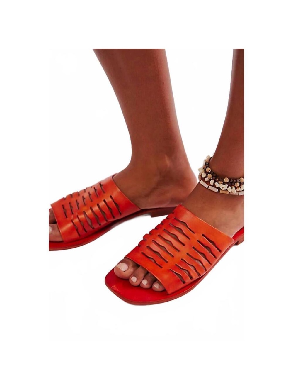 Free People Slice of Sun Red-Orange Slide with Cutout Upper